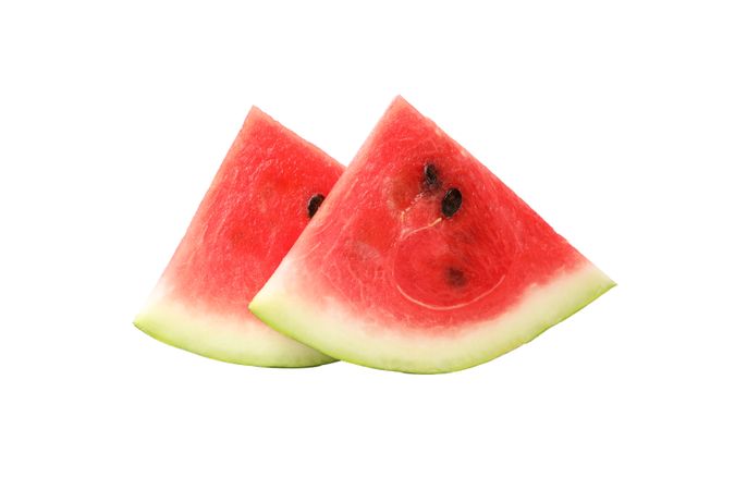 Fresh watermelon slices isolated on blank background. Summer fruit