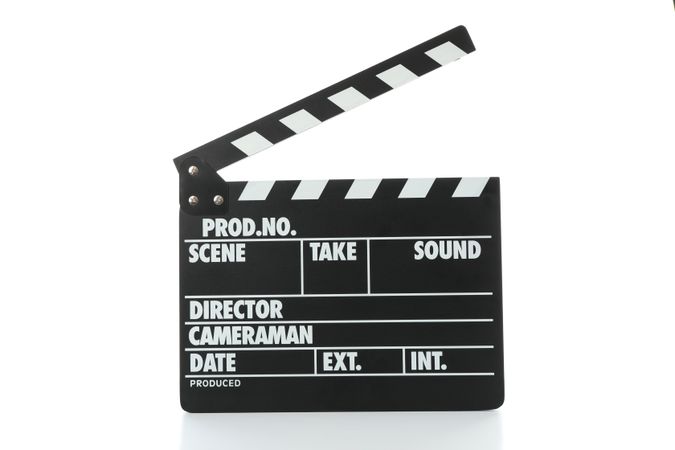Movie clapper board isolated on blank background