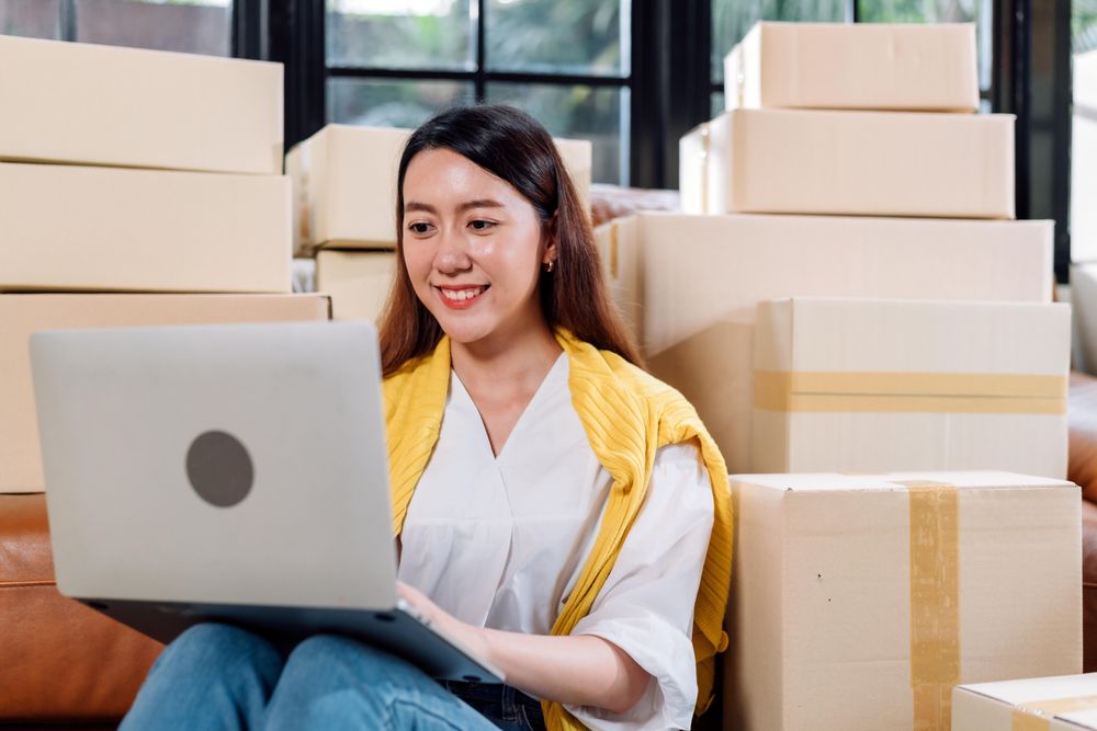 Asian woman checking order process