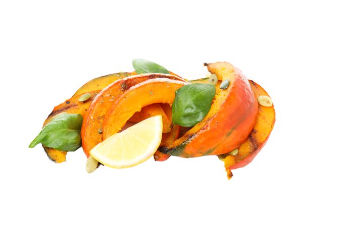 baked pumpkin isolated on light background