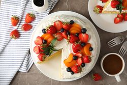 Composition with delicious berry cream cake. Tasty dessert