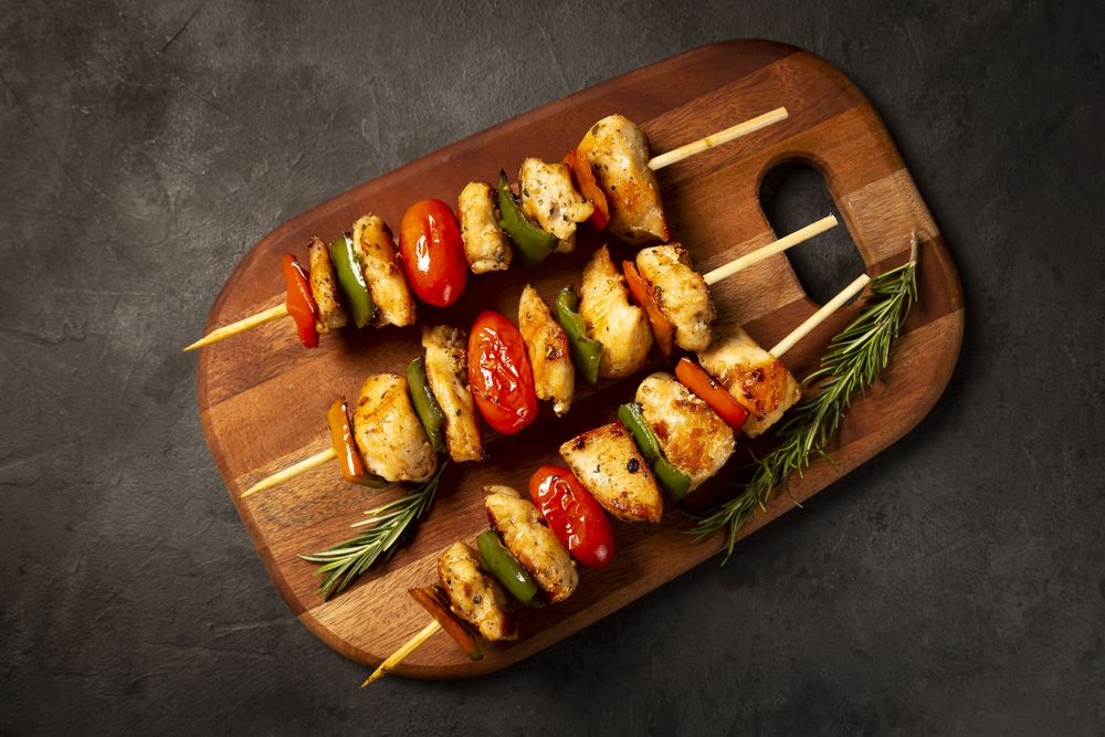 kebab - Grilled chicken meat with vegetables.