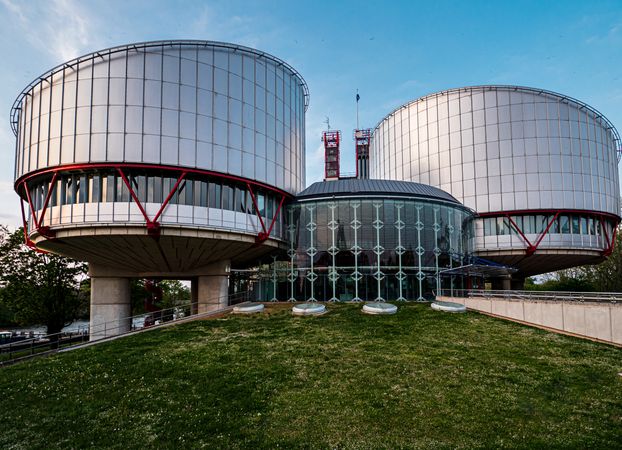 Building of the Court of Human Rights at sunset in Strasbourg