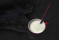 Cup of milk on table