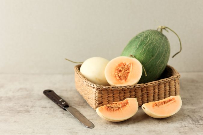 Japanese Mini Orange Honey Melon Cantaloupe or Cucumis melo