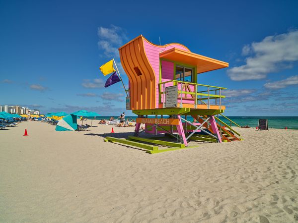 Brightly colored, whimsical lifeguard tower on Miami Beach