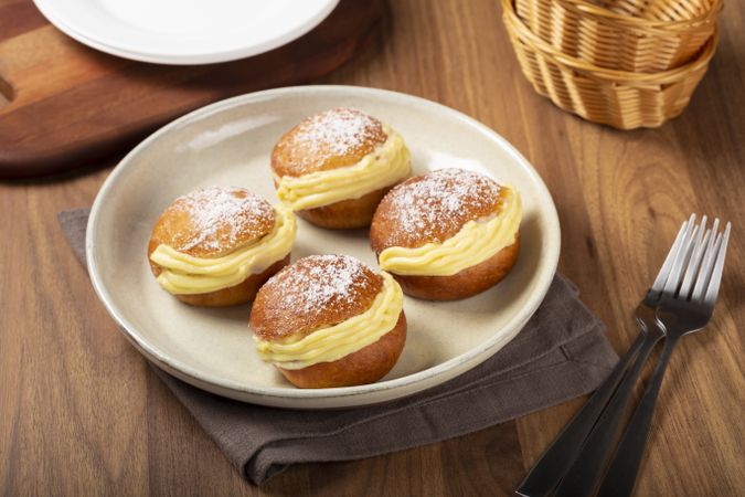 Berlin balls. Bread stuffed with icing cream.