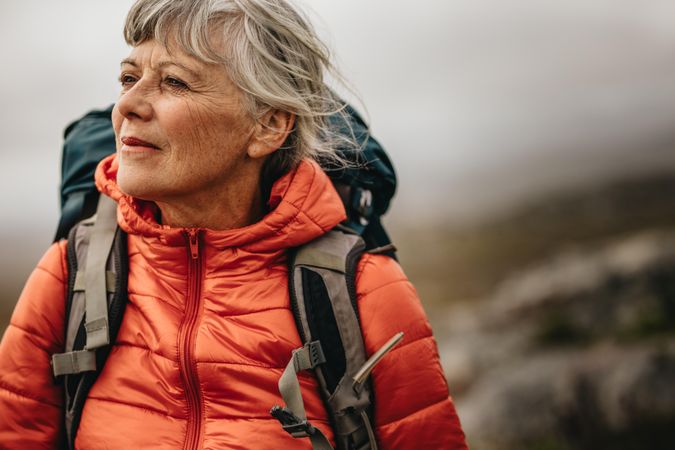 Close up of woman hiker during a trekking expedition