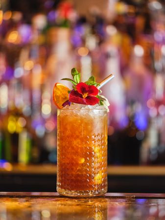 Long drink cocktail with ice