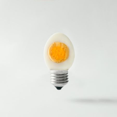 Egg lightbulb on bright background