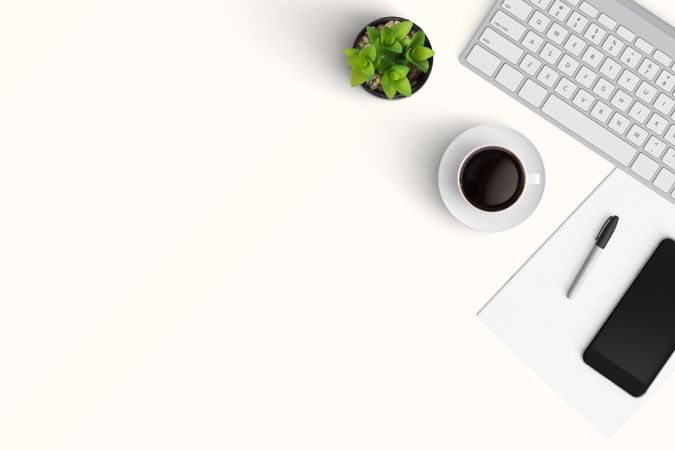 Modern workspace with  copy space on color background