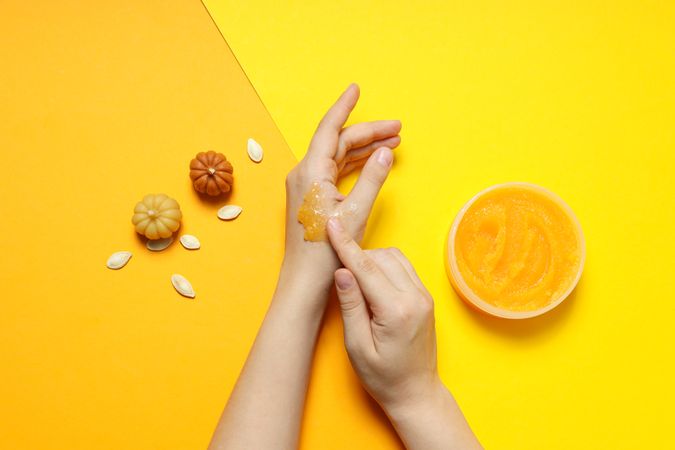 Skincare and face care in fall season - pumpkin cosmetic