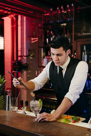 Barman working making drinks