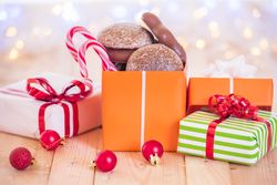 Colorful present with Xmas decorations