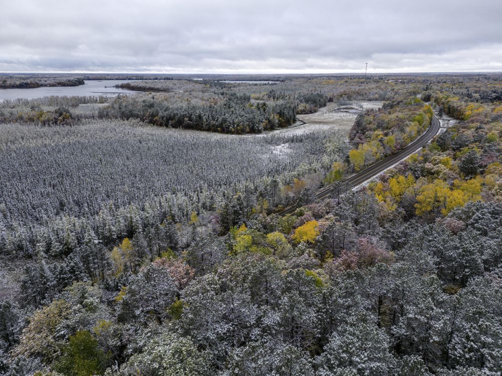 First snow and Lake Avenue from the Fire Tower at Big Sandy Lake in McGregor, Minnesota