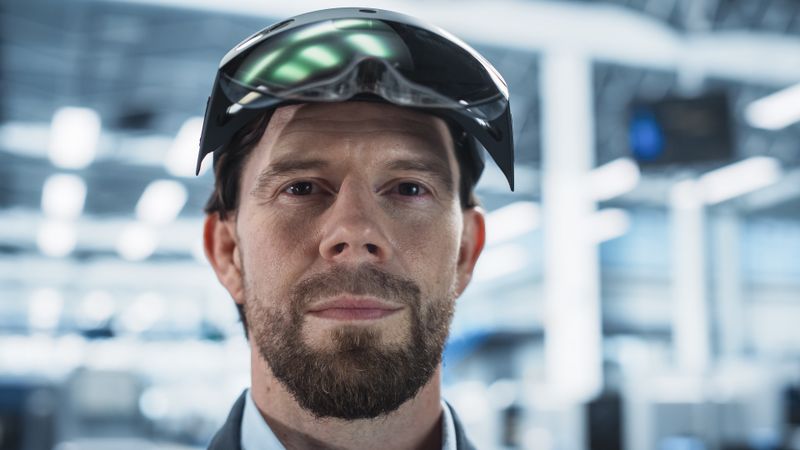 Portrait of male scientist in lab with goggles on forehead