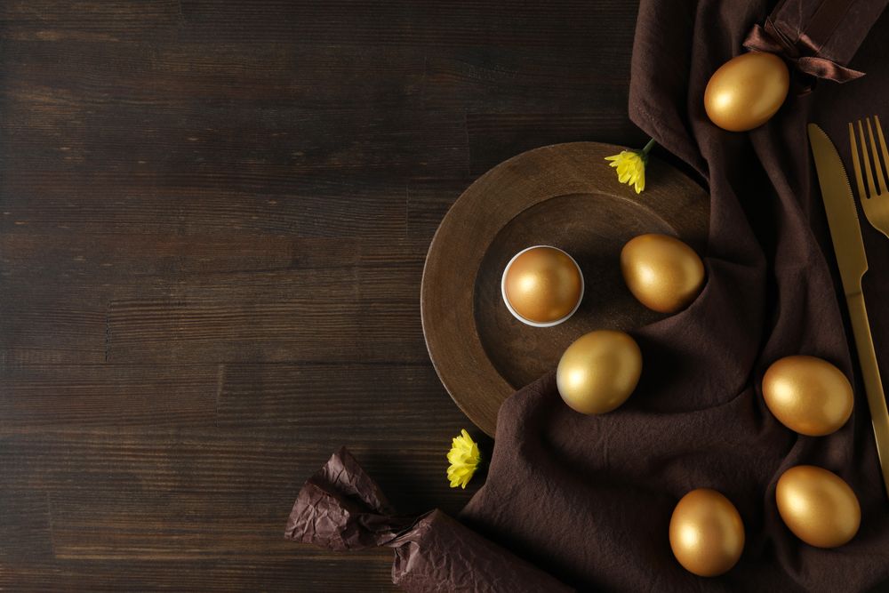 Concept of Richness, golden eggs, space for text