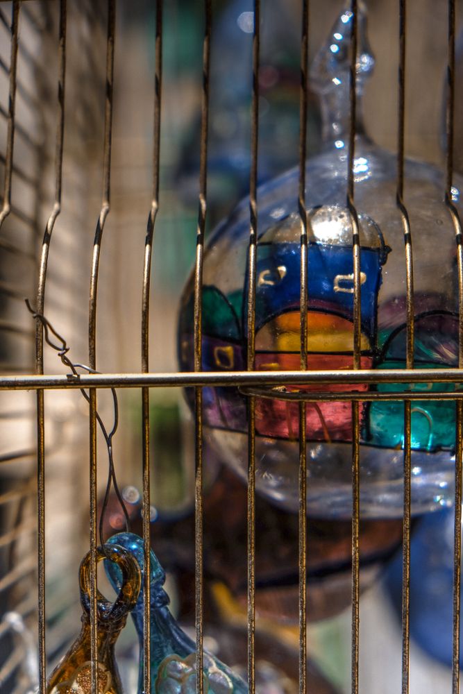 Close up of colorful glass work