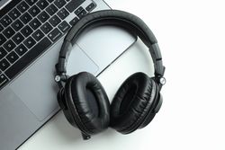 Concept of listening audio, music with headphones