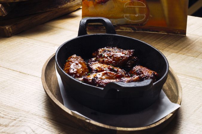 Roasted meat in cast-iron pan