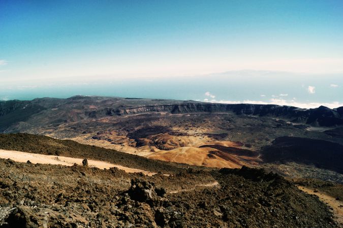 Volcanic landscape in wild deserted area