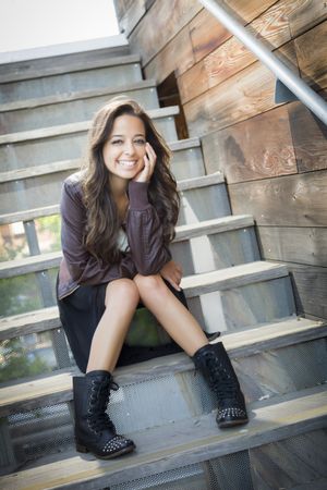 Young Female Woman Portrait on Staircase