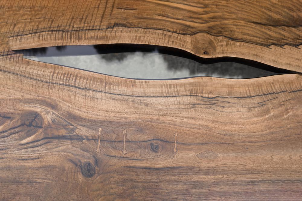 Close up of wooden table with resin