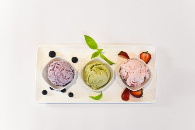 Top view of three different ice cream scoops