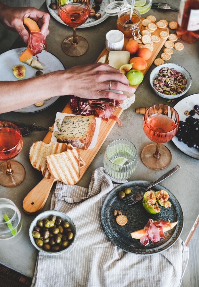 Charcuterie, with wine and snacks