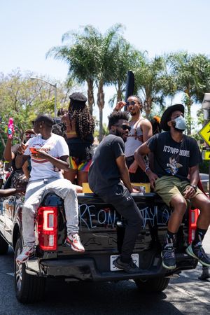 Los Angeles, CA, USA — June 14th, 2020: group of men in car at BLM rally