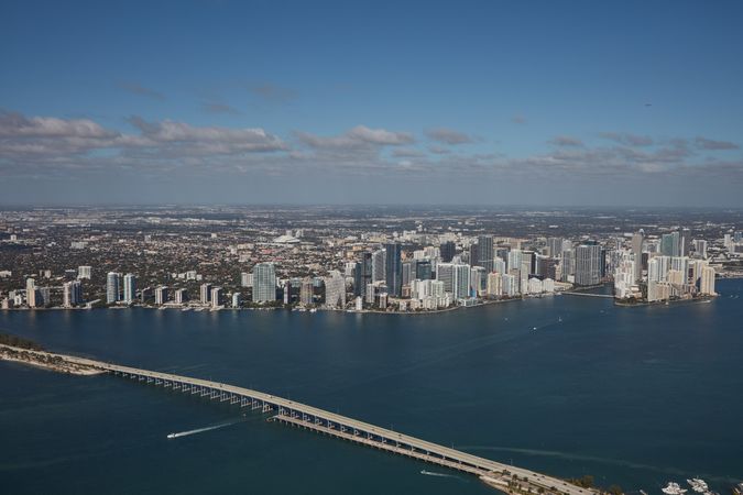 Aerial view of Miami skyline and bridge