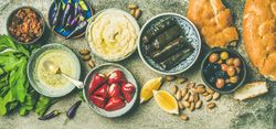 Mediterranean, Middle Eastern appetizers in bowls