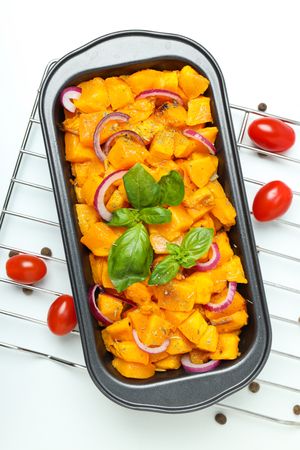 Concept of tasty homemade dish - baked pumpkin