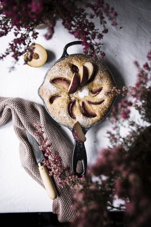 Plum cake in the pan