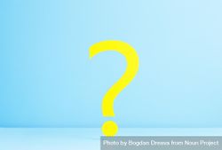 Yellow question mark on blue background bx98j0