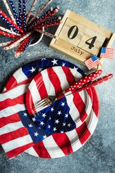 Independence Day celebration table setting on grey counter