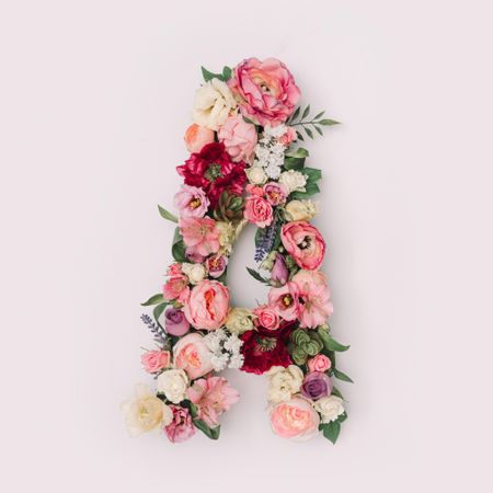 Letter A made of real natural flowers and leaves