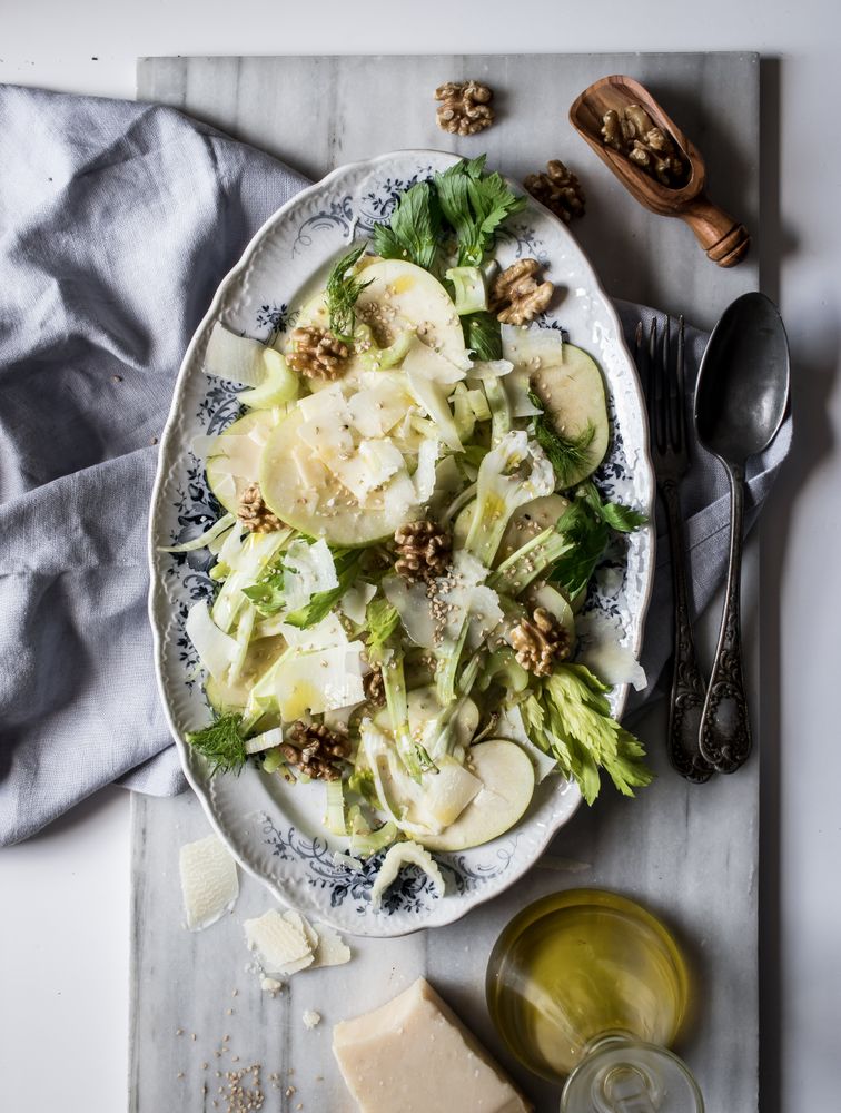 Gourmet salad with fruits, cheese and nuts