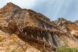 Footpath in the mountain making with wood