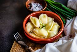 Bowl of traditional Ukrainian vareniki