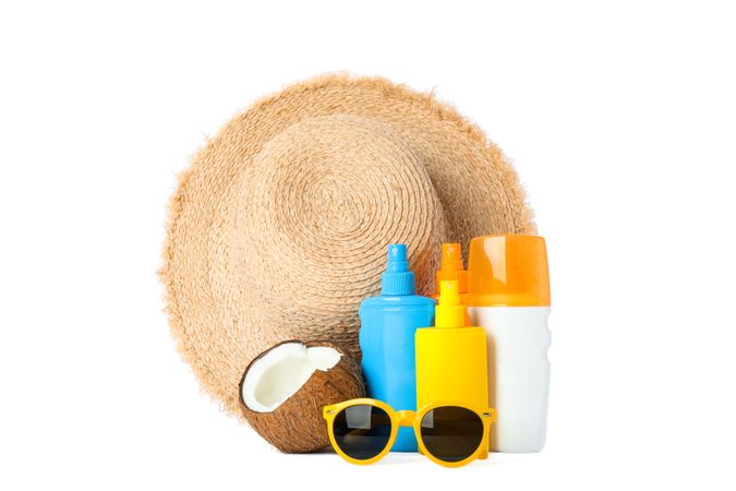 Summer vacation accessories isolated on blank background. Happy holidays