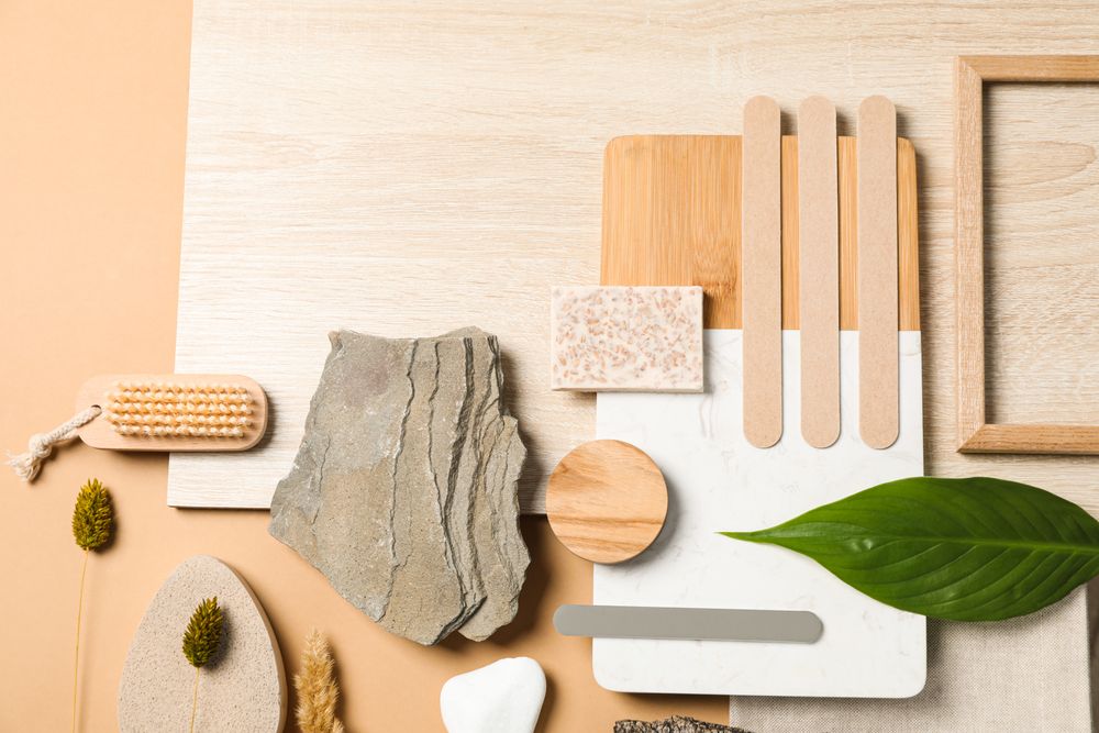 Flat lay of creative moodboard composition, space for text