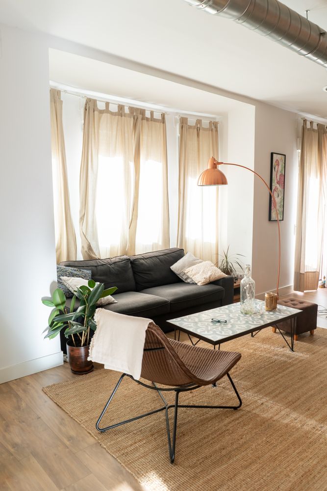 Light modern room decorated for Christmas