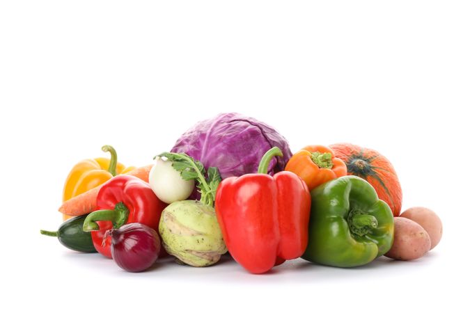 Composition with ripe vegetables isolated on plain background