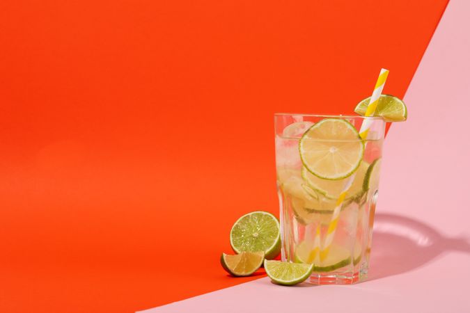 Glass of mojito, delicious fresh summer cocktail, space for text