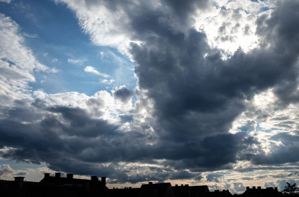 Storm clouds over rooftops