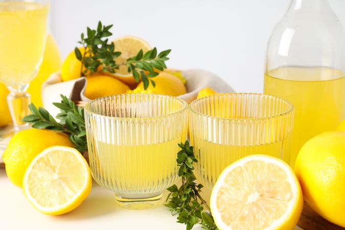 Concept of tasty drink, Limoncello, Italian lemon liqueur