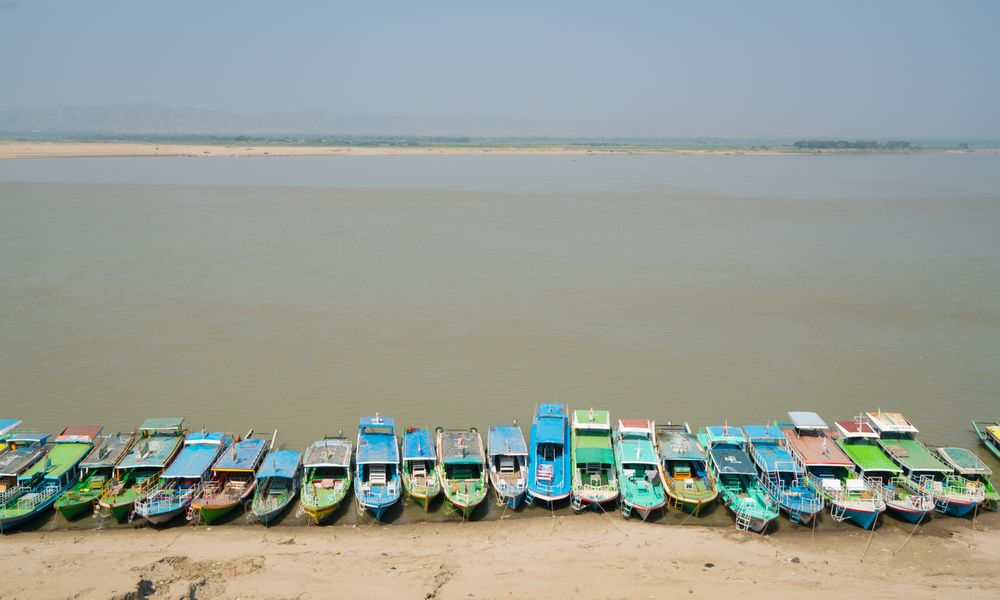 Colorful boats on seashore