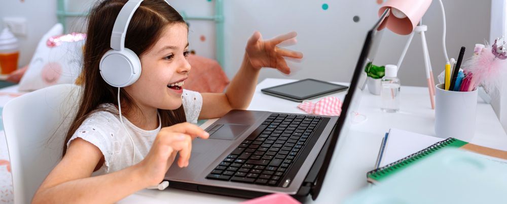 Girl studying from home with laptop