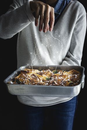 Filo dough with flower shape with hands of unrecognizable woman